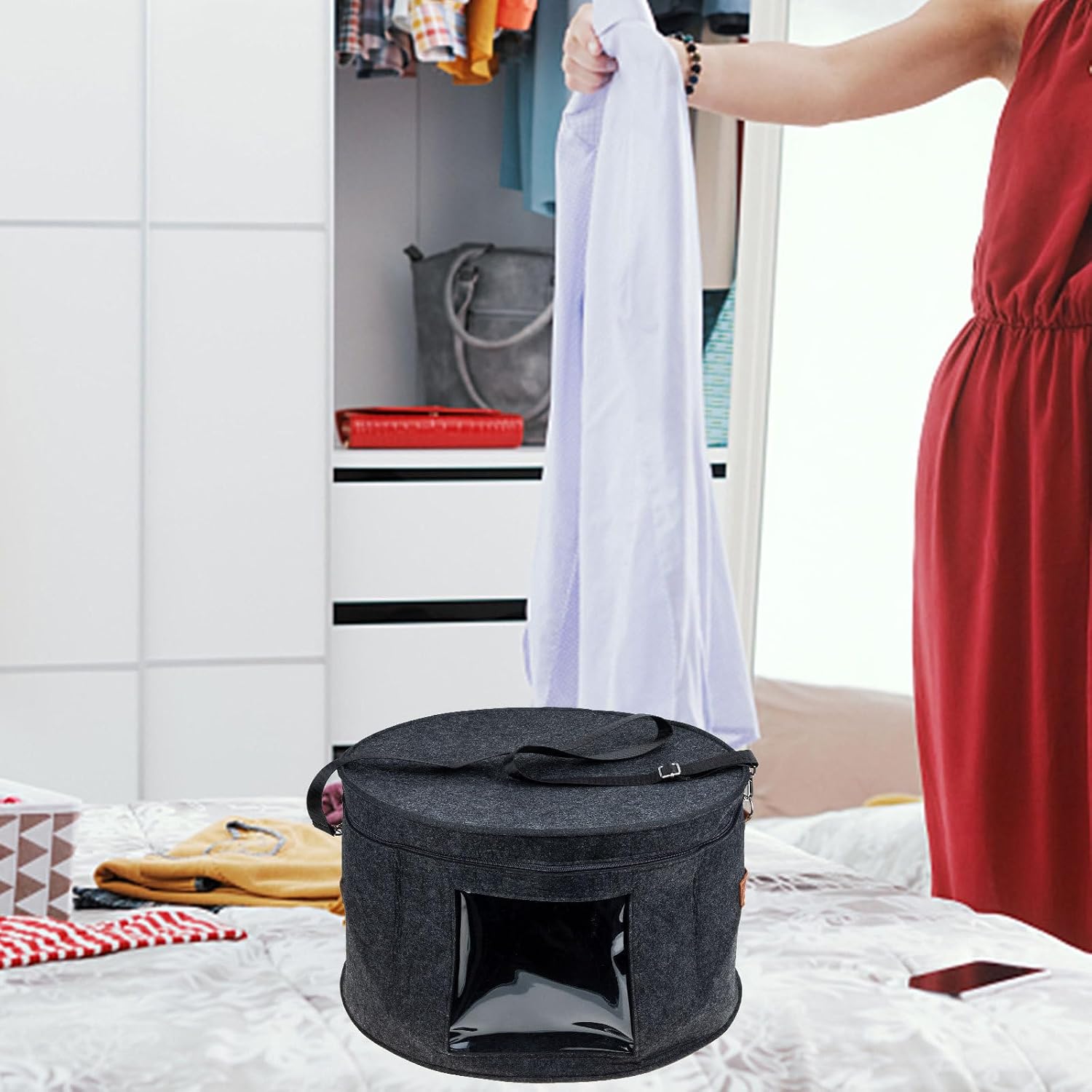 ULTECHNOVO Portable Hat Storage Box Felt Closet Organizer for Beanies