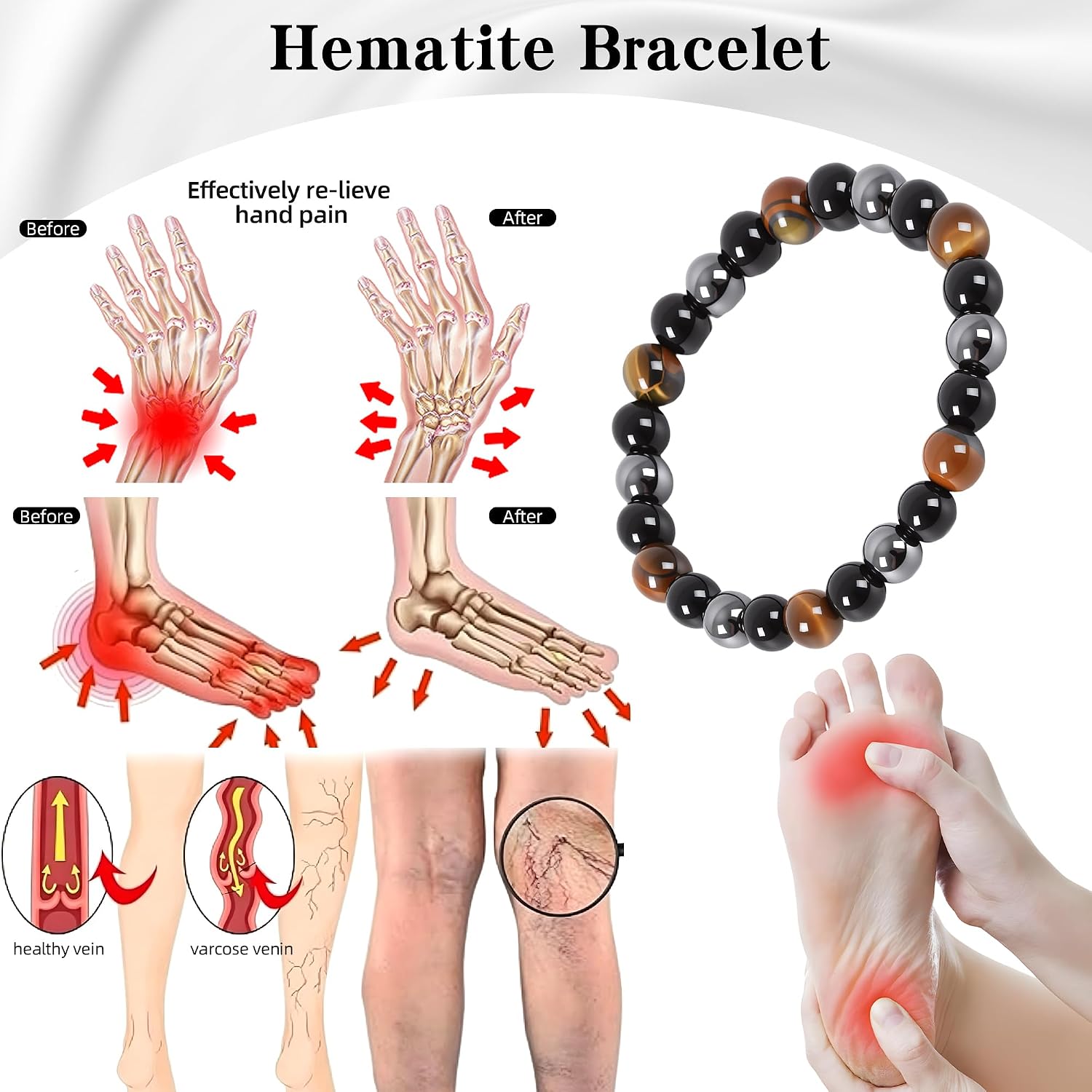 3Pcs Adjustable Magnetic Healing Hematite Bracelet for Women Men | Dainty Trendy Design Beaded Bracelets,Friendship Bracelet Kit for Graduation Christmas Valentines Mothers Day Birthday Gifts