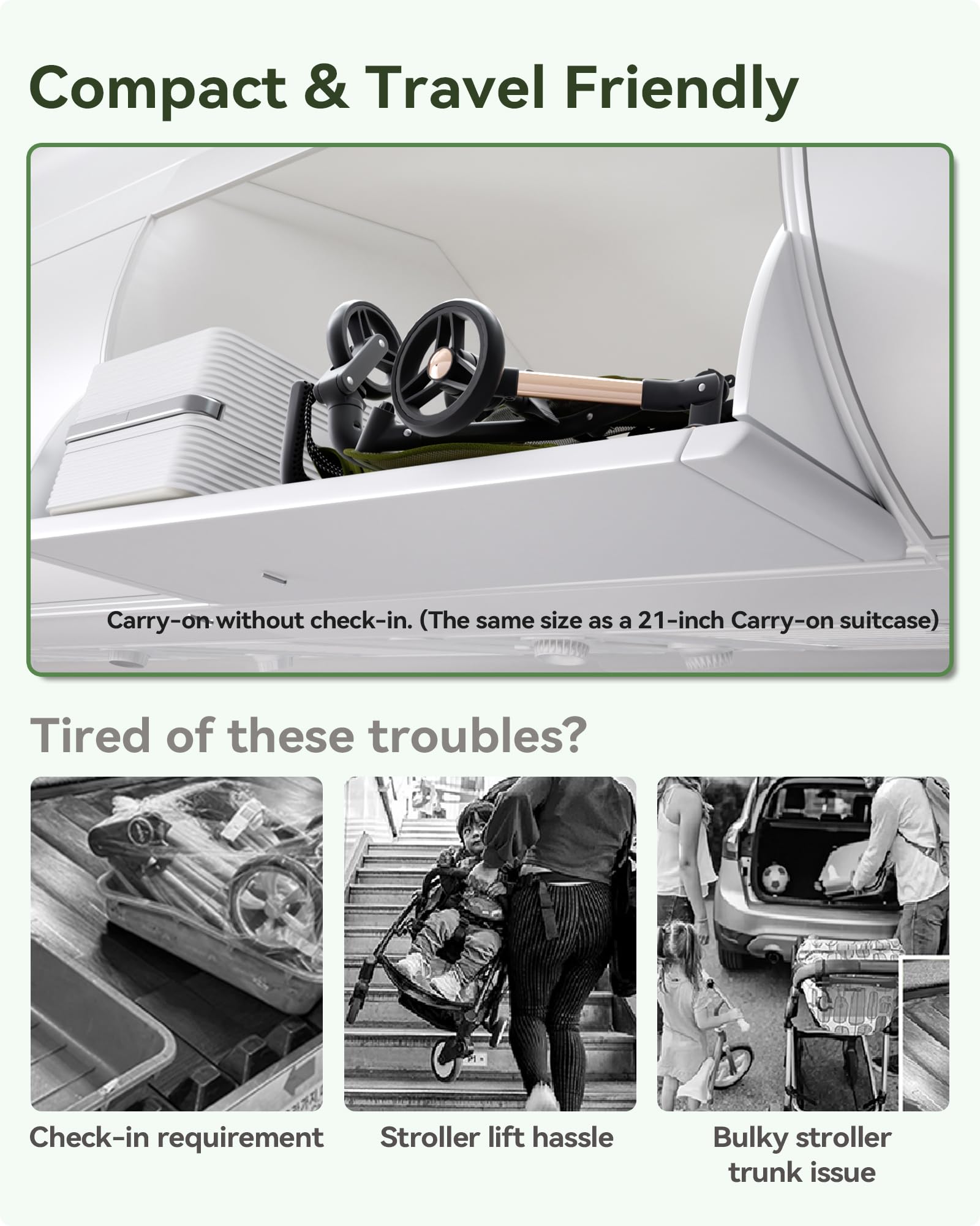 Oneye Travel Stroller for Airplane, Ultra Lightweight Baby Stroller for Toddlers with Canopy, Foldable & Compact Strollers with Jumbo Seat & Large Storage Basket,10.19lb,Stable & One-Hand Fold, Green - 4