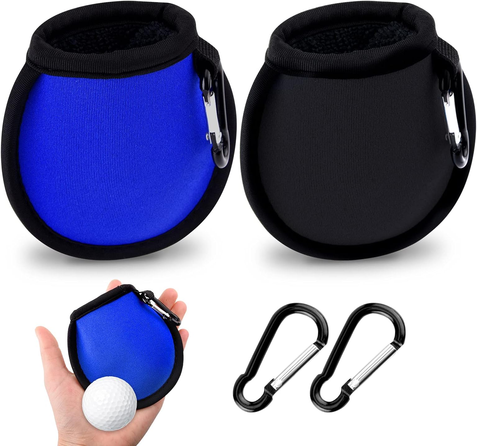 2 Pack Golf Ball Cleaner Pouch, Golf Ball and Club Clip on Waterproof Washer Pocket Accesorries for Men Ladies and Trolley Cart Bag(Black+Blue)