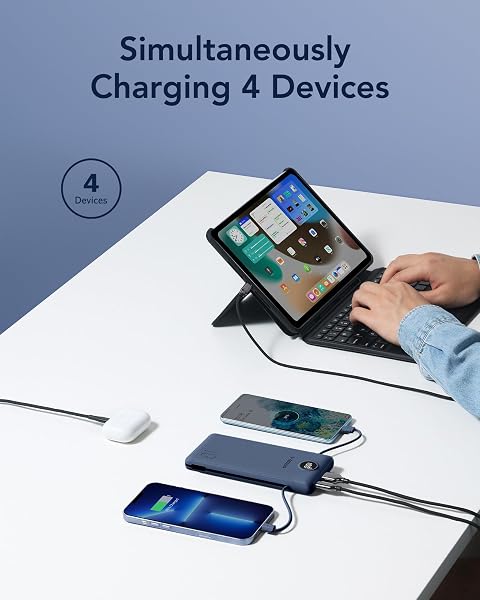 VEGER Portable Charger with Built-in AC Plug and Cables, All in One 10000mAh Ultra Slim Power Bank Travel Essentials, Fast Charging Battery Pack Compatible with iPhone, Samsung, Android (Navy) - 4