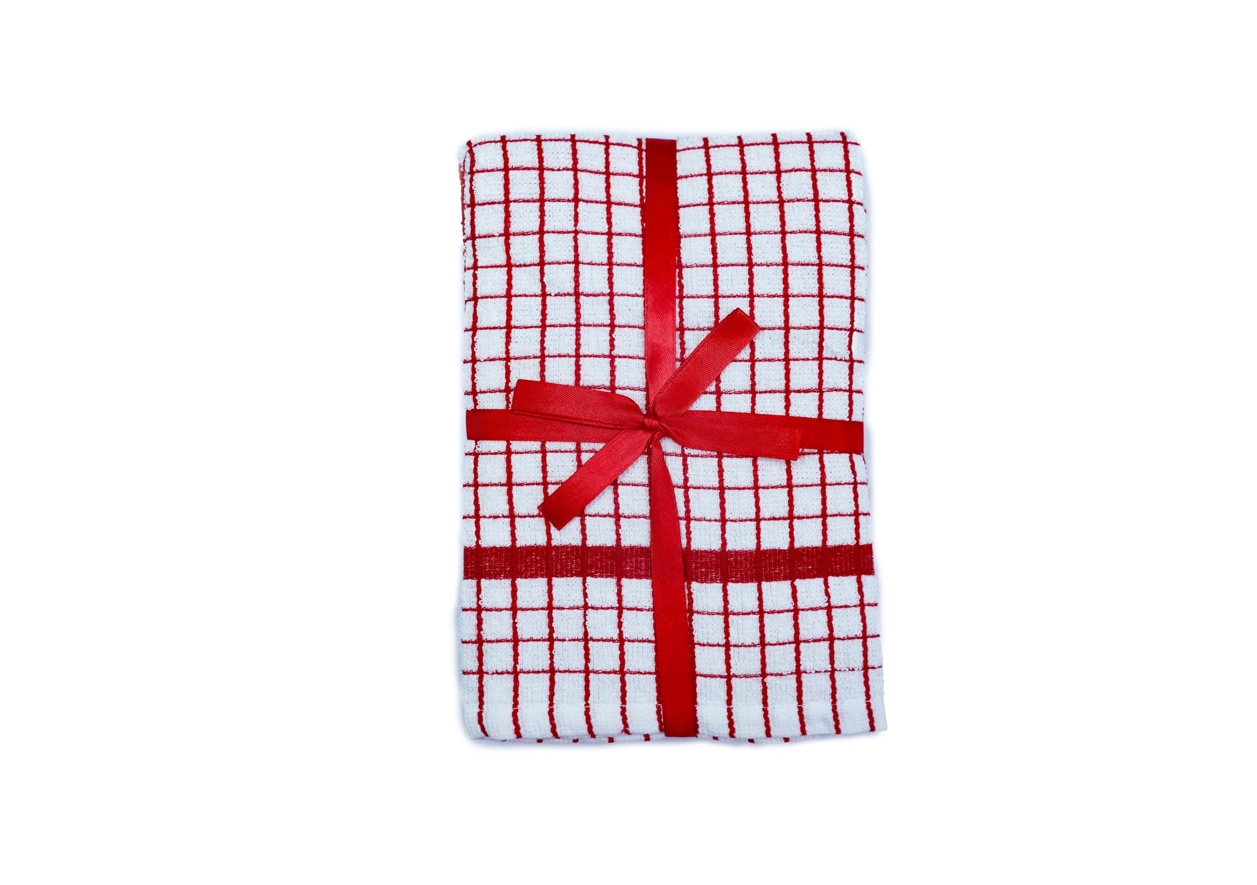 QUALITY HOME TEXTILES 100% Cotton Large Luxury Terry Towelling Tea Towels, Red, 70x50