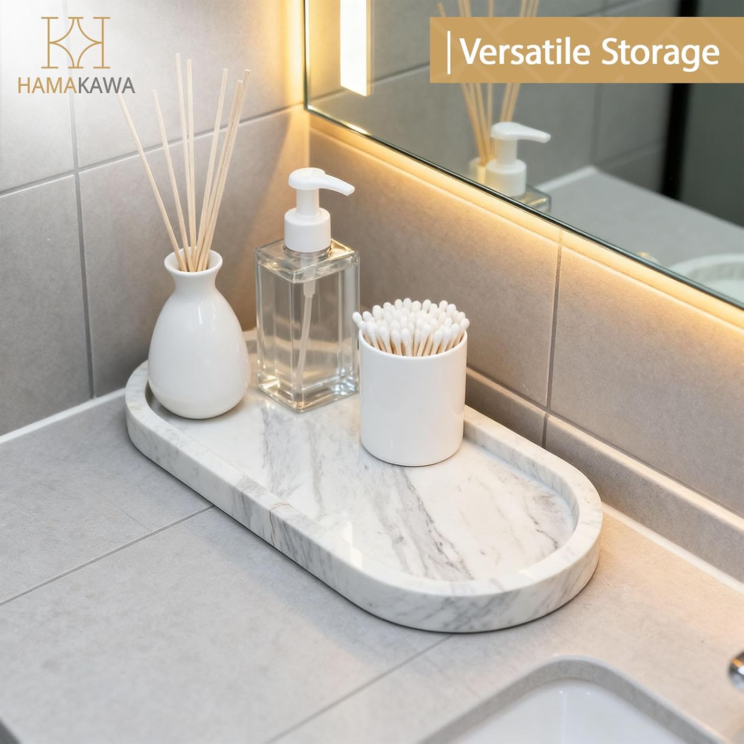 Oval Bathroom Vanity Tray, Large Natural Marble Sink Tray 10 inch, Volakas White Stone Soap Trays, Modern Perfume Trays, Countertop Organizer for Kitchen, Coffee Table, Home Decor - Image 6