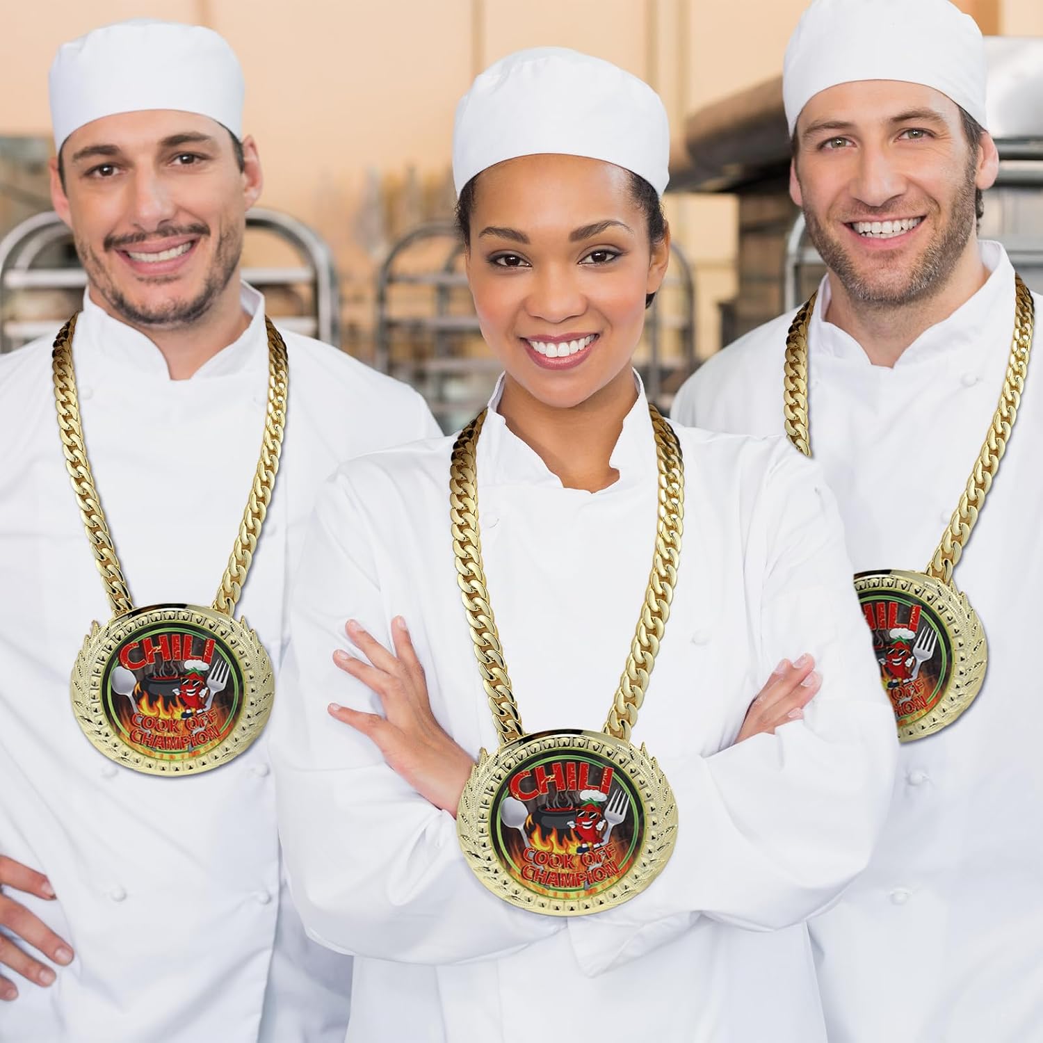 Kenning 6 x 5 Inch Chili Cook Off Trophies Medal with Chain, Cooking Competition Prizes Awards for Chili Contest Winner Champ Festival Contest Supplies