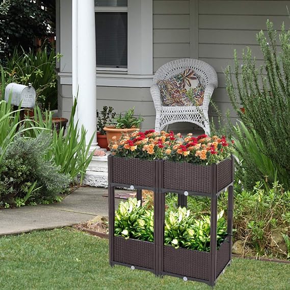 Planting Box Brown - Free Splicing Raised Garden Bed for Vegetables, Outdoor Planter Box for Gardening Pots & Accessories