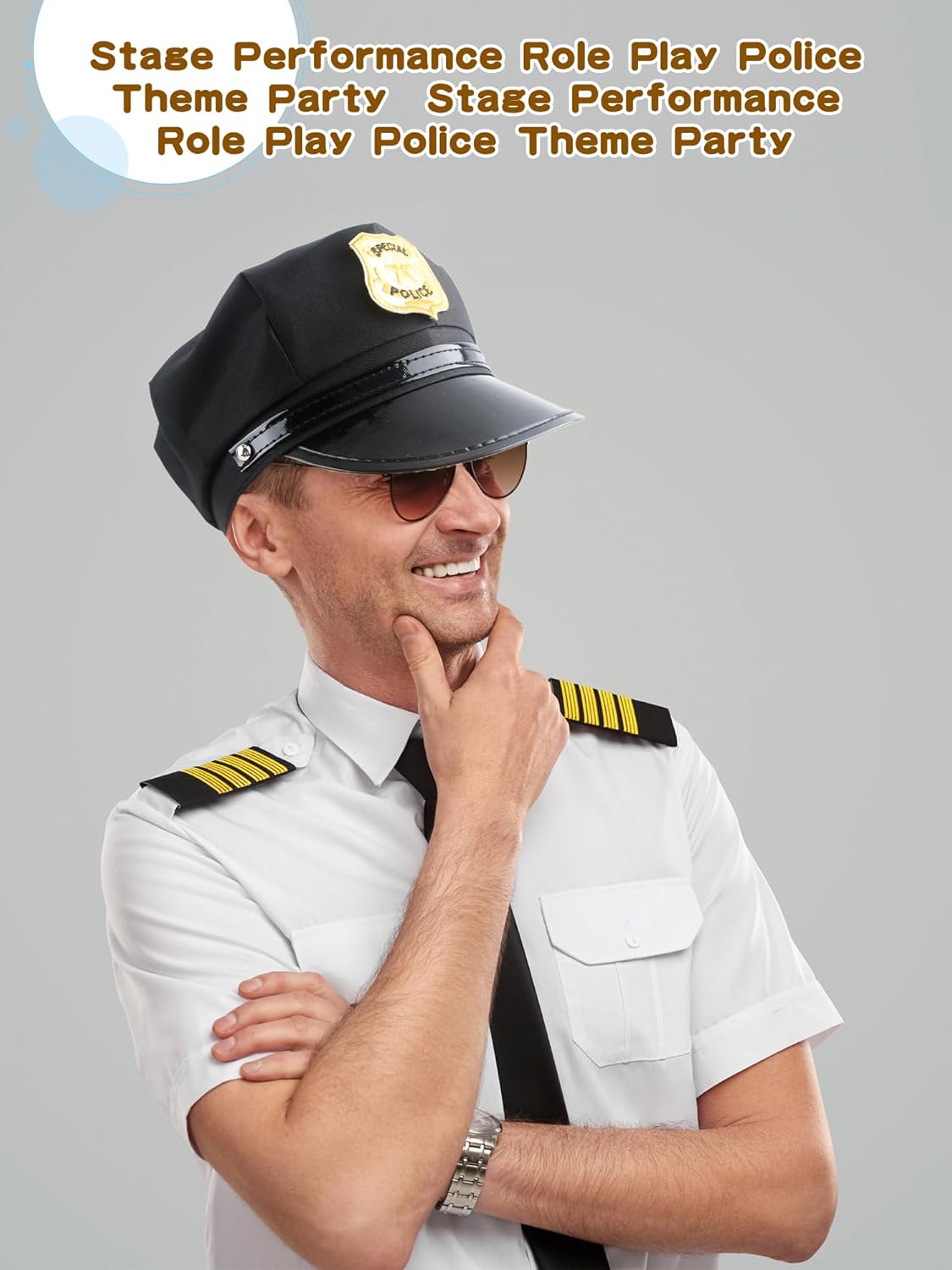 8 Pack Adult Police Hat Adjustable Cop Cap Policeman Hat for Stage Performance Role Play Police Theme Party