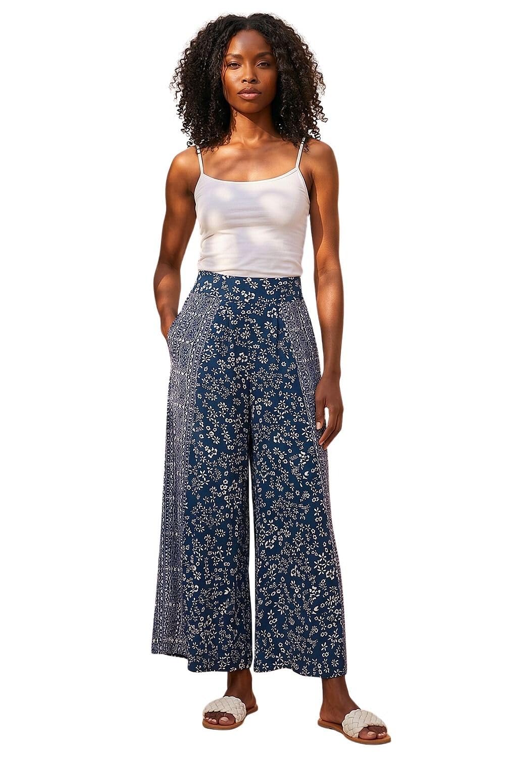 Roman Women's Navy Floral Print Wide Leg Culottes Trouser In | : Size 12
