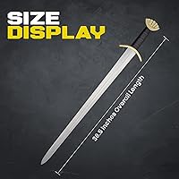 Vista 3 de SZCO Supplies - Espada vikinga real, espada de acero inoxidable de 36.5 pulgadas con pomo y protector de latón, mango de cuero y vaina, espada
