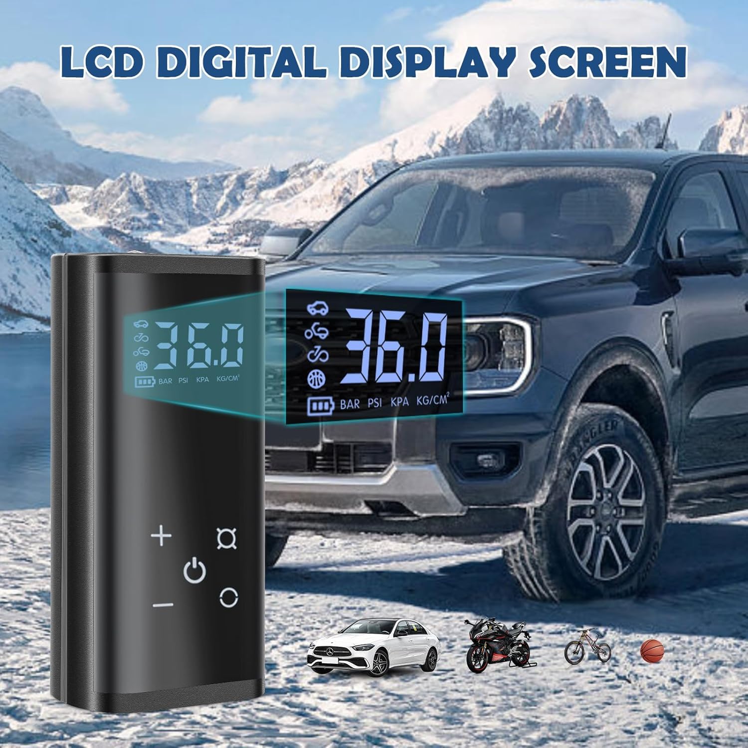 YUGUANG Compresseur à Air Portatif, 6000mAh Pompe à Air Électrique 150PSI Pompe a Velo Electrique avec écran Tactile LCD Numérique Gonfleur Pneus Voiture Rechargeable pour Vélo,Moto,Scoote,Balle
