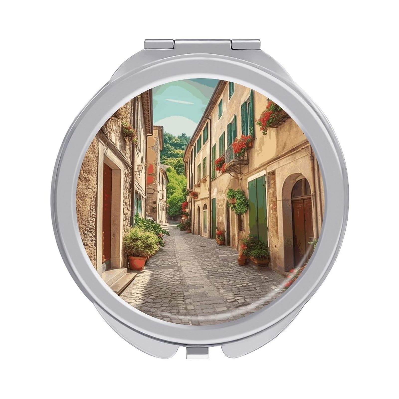 Fekiloot Style Italy Street Travel Makeup Mirror Handheld Compact Mirror Portable Pocket Mirror Double-Sided 1X/2X Magnifying For Handbag And Purses