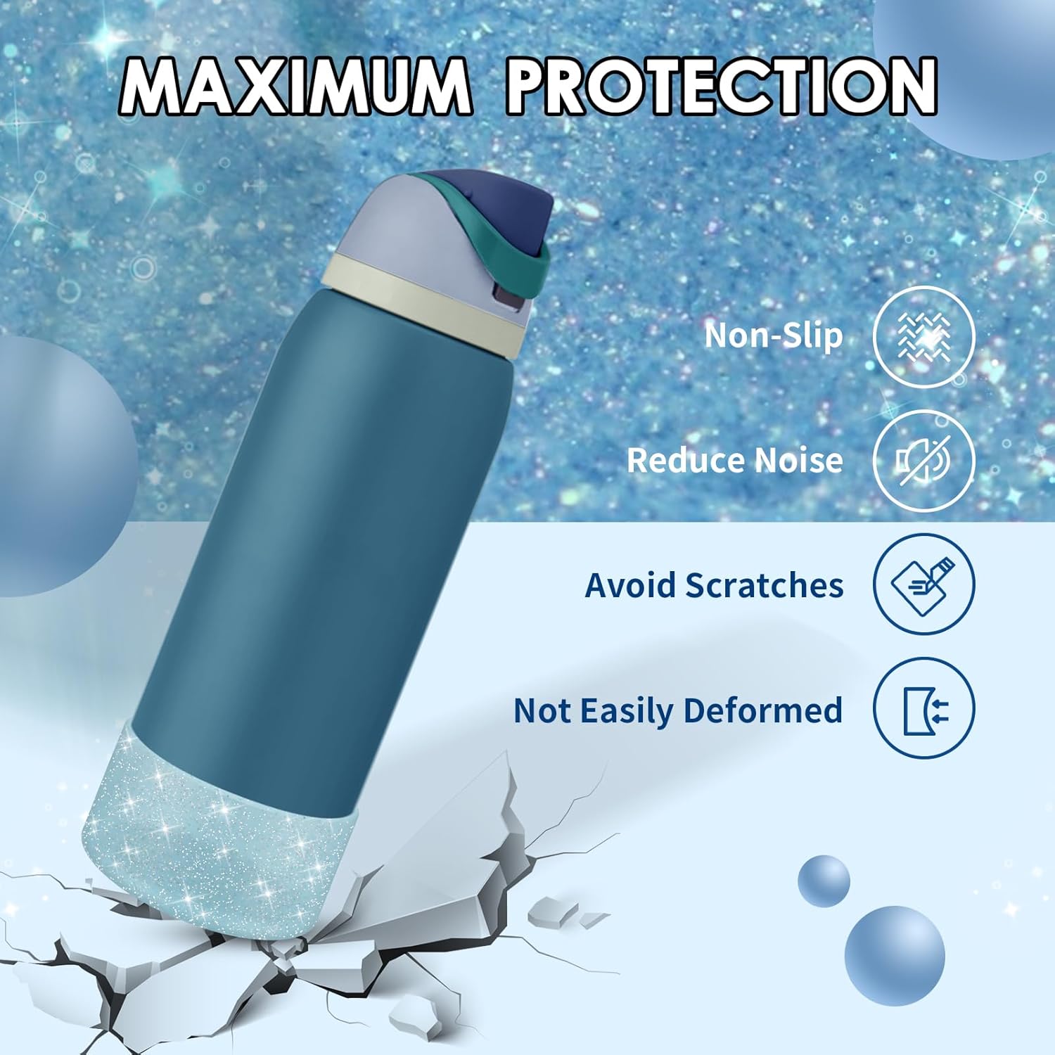 Protective Glitter Silicone Boot Compatible with Owala 24oz 32oz 40oz, Bling Cup Sleeve Bottom Bumper Cover Compatible with Owala FreeSip, Twist, or Flip Stainless Steel Water Bottles - Image 3