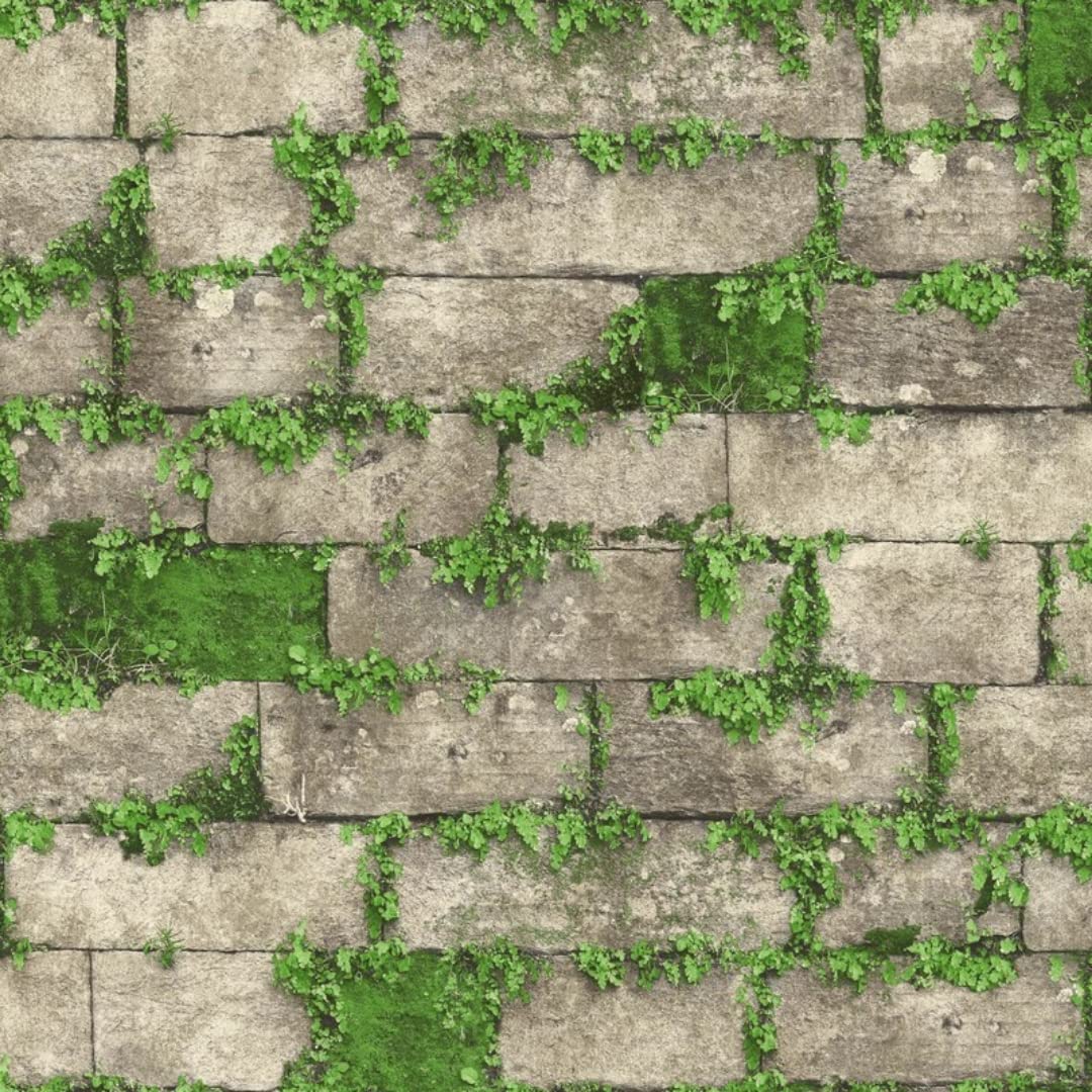 Yöl Grey Muriva Heavy Duty Vinyl Moss Brick Wall Wallpaper Feature Statement Wall