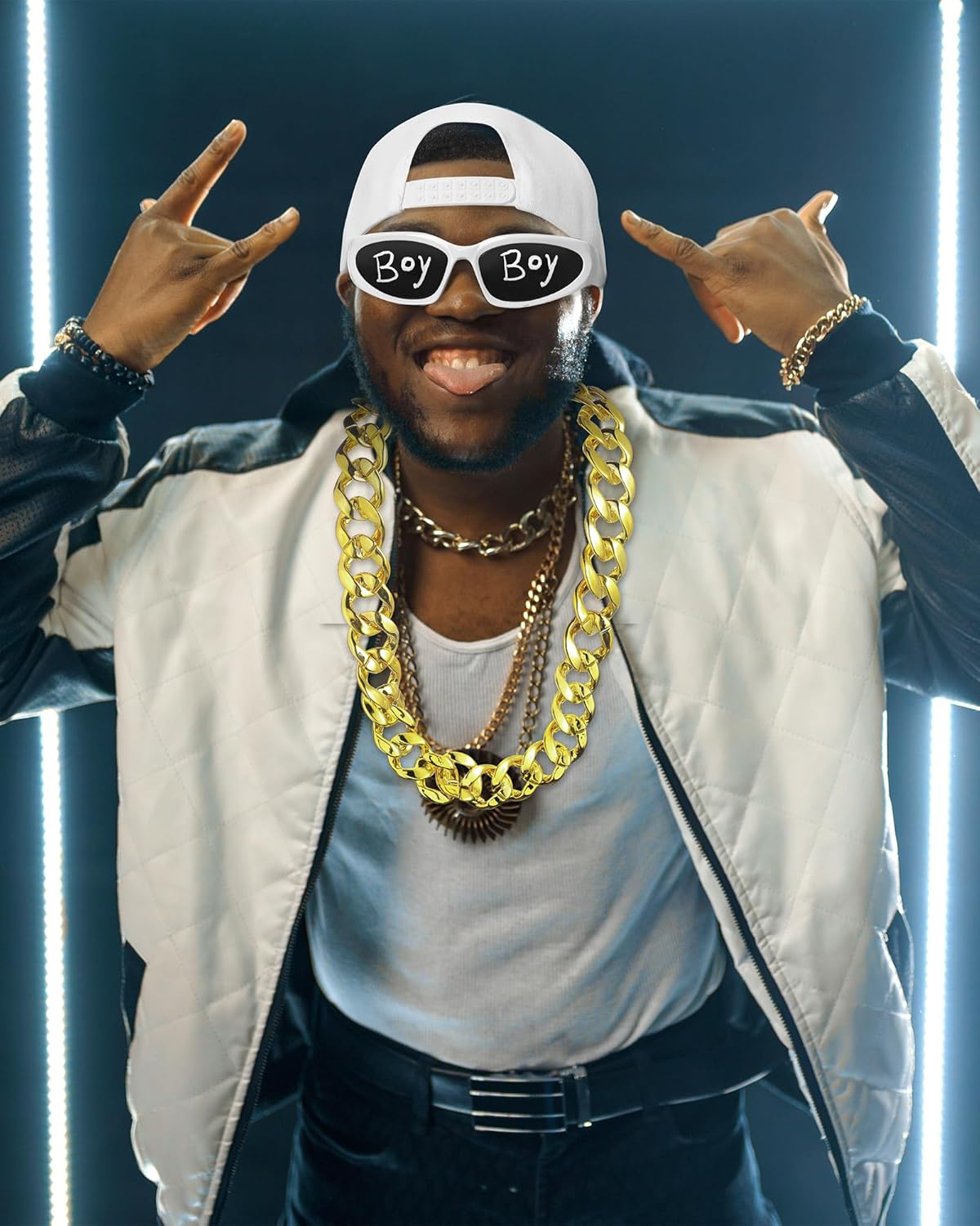 4 Pcs Hip Hop Rapper Costume Kit 2000s Accessories 80s 90s Outfit for Adults Rapper Sunglasses - Image 4