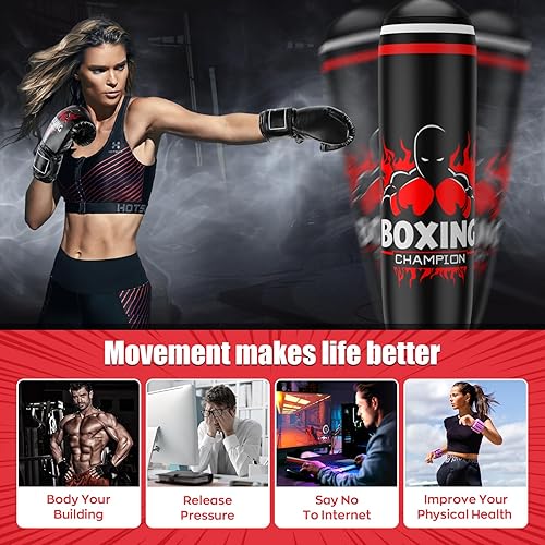 Miniatura 6 de Saco de boxeo independiente para adultos, bolsa de boxeo de 70 pulgadas con soporte, bolsa pesada, incluye guantes de boxeo y bomba de aire