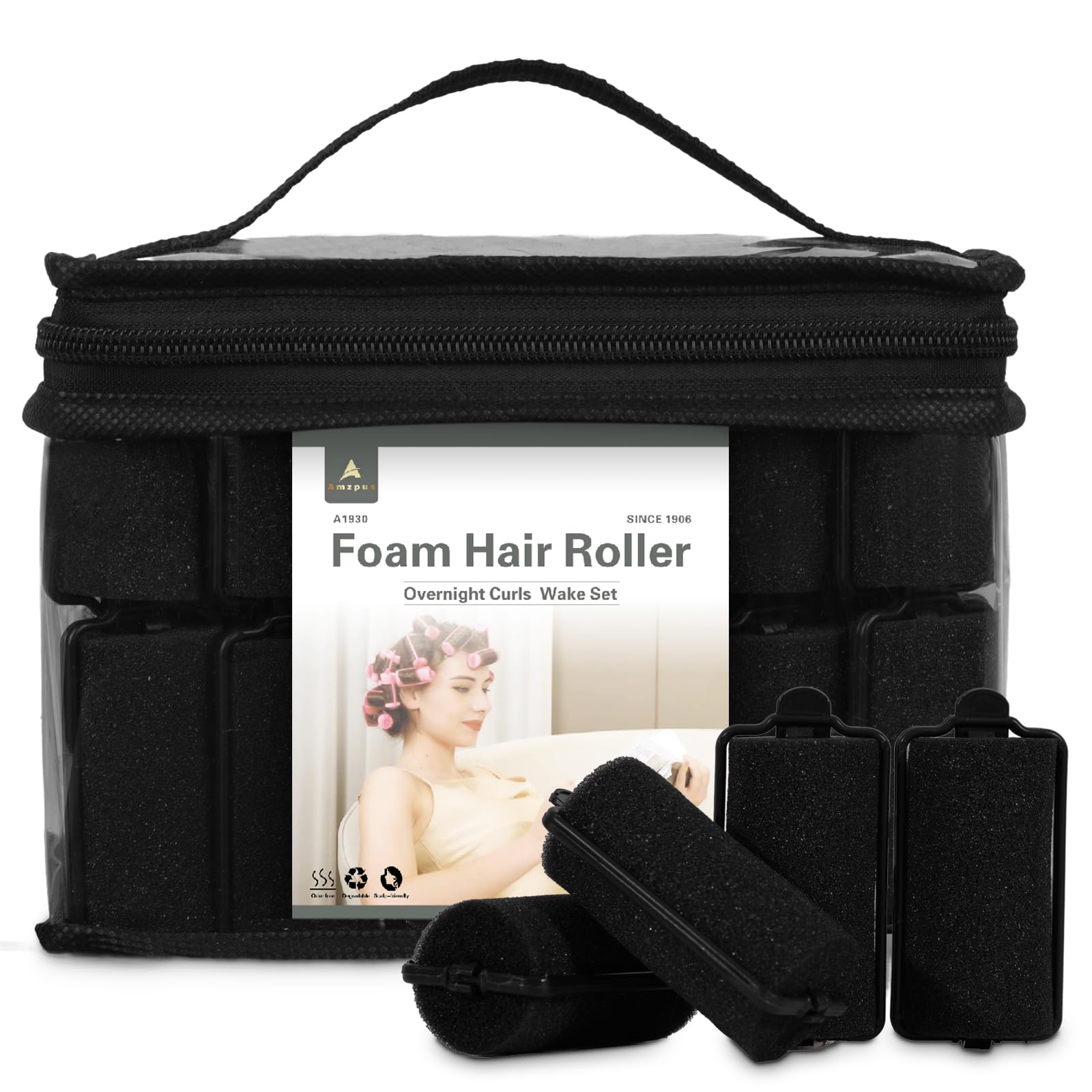 36 rizadores de pelo de espuma suave, rizadores flexibles para dormir para peinar el cabello (1.2 pulgadas, negro)