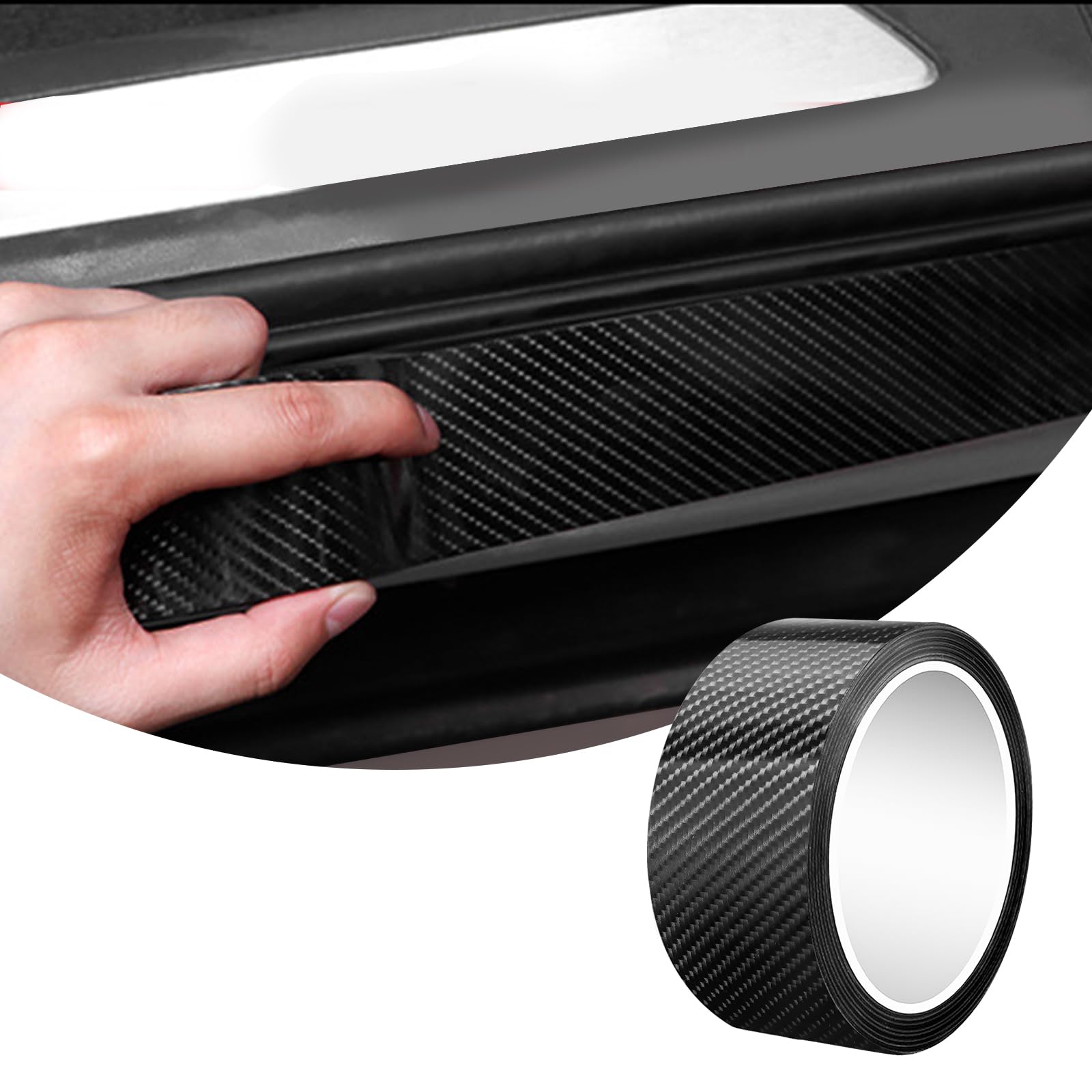 Tiras de Fibra de Carbono Película Protectora,Cinta Umbral Fibra Vinilo Carbono Negro, Tira de Protección del Umbral de Puerta Coche，Umbral De Puerta De Coche Pegatina Antirrayas (5cmx10m)