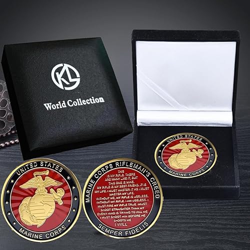 Miniatura 2 de US Marine Corps Challenge-Coins - Juego de vitrina y soporte con broche de banderas estadounidenses, los mejores regalos militares del Cuerpo