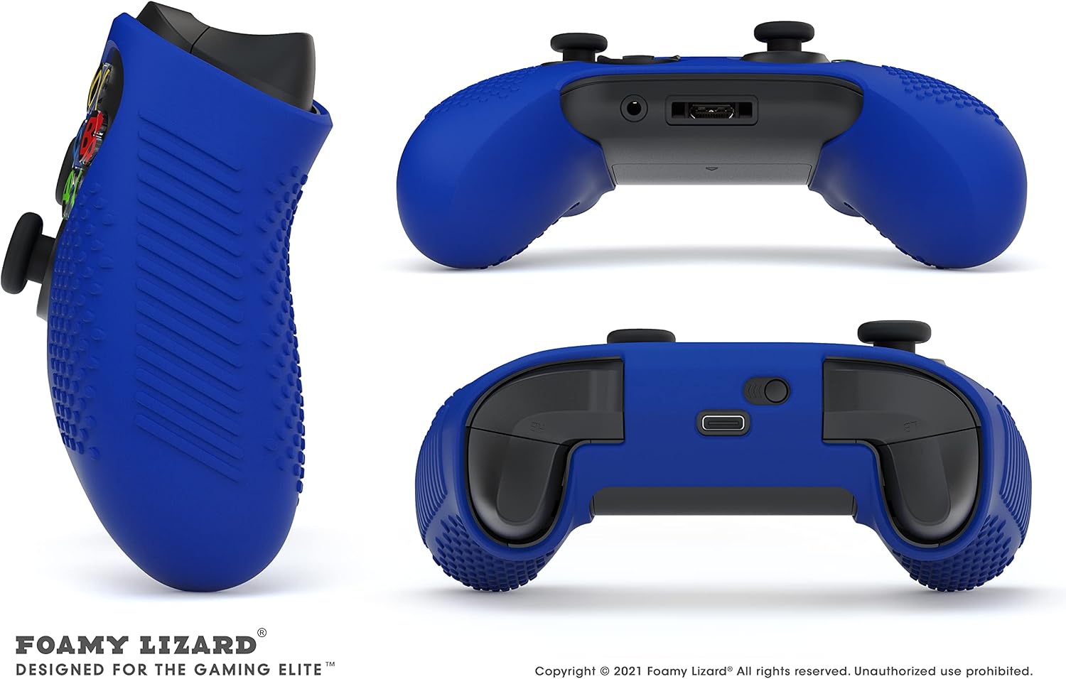 Foamy Lizard SeriesPro Controller Skin for Xbox Series X & S Protector Ergonomic Soft Studded Anti-Slip Silicone Rubber Gel Grip Case, 1 Cover + 8 Raised Thumb Grip Caps (NOT for Elite 1/2) (Blue)