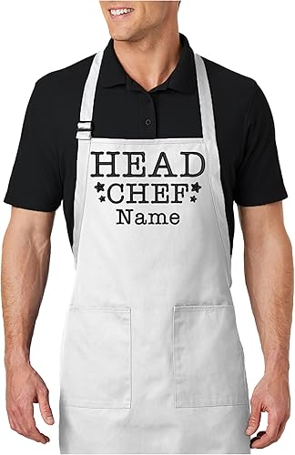 Miniatura 8 de Delantal de chef bordado personalizado, nombre personalizado, ajuste ajustable con bolsillos, lona de algodón premium