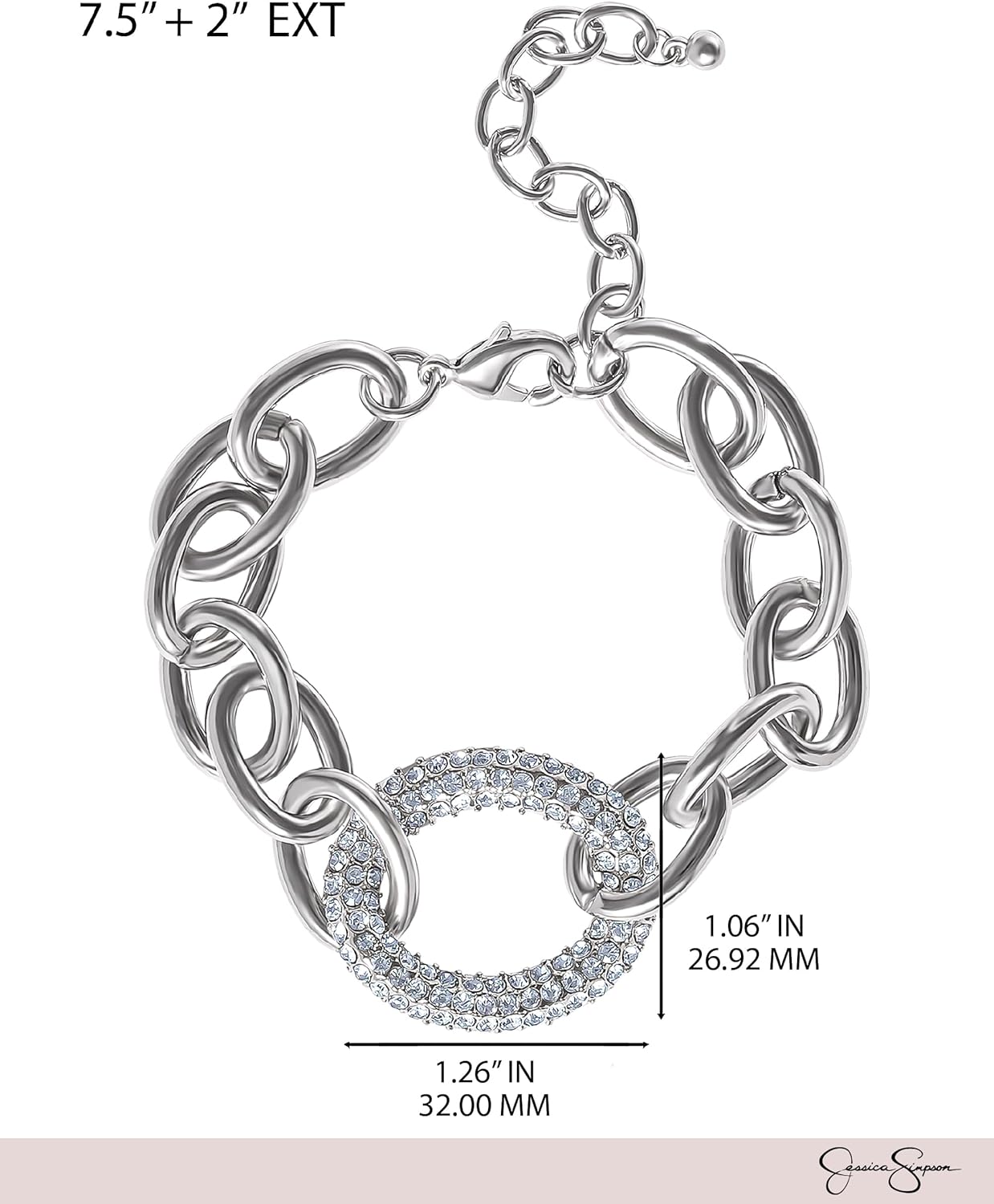 Jessica Simpson Silver-Tone Chain Link Bracelet – Statement Jewelry with Pavé Crystal Accent – Adjustable Chunky Bracelet for Women - Image 5