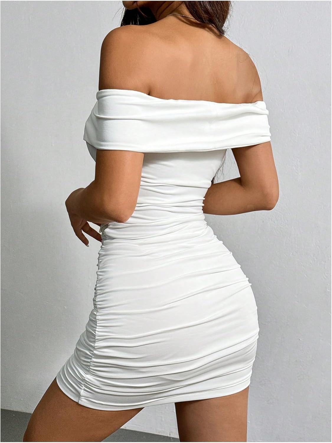 Floerns Women's Summer Mini Dress Off Shoulder Ruched Graduation Bodycon Dresses - Image 3