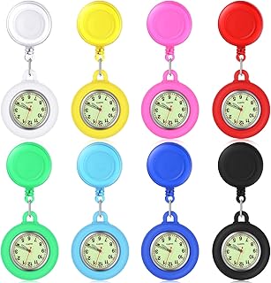 Outus 8 Pieces Retractable Nurse Clip on Badge Watch Silicone Dark Glow Pocket Fob Stethoscope Reel Nurse Watch for CNA We...