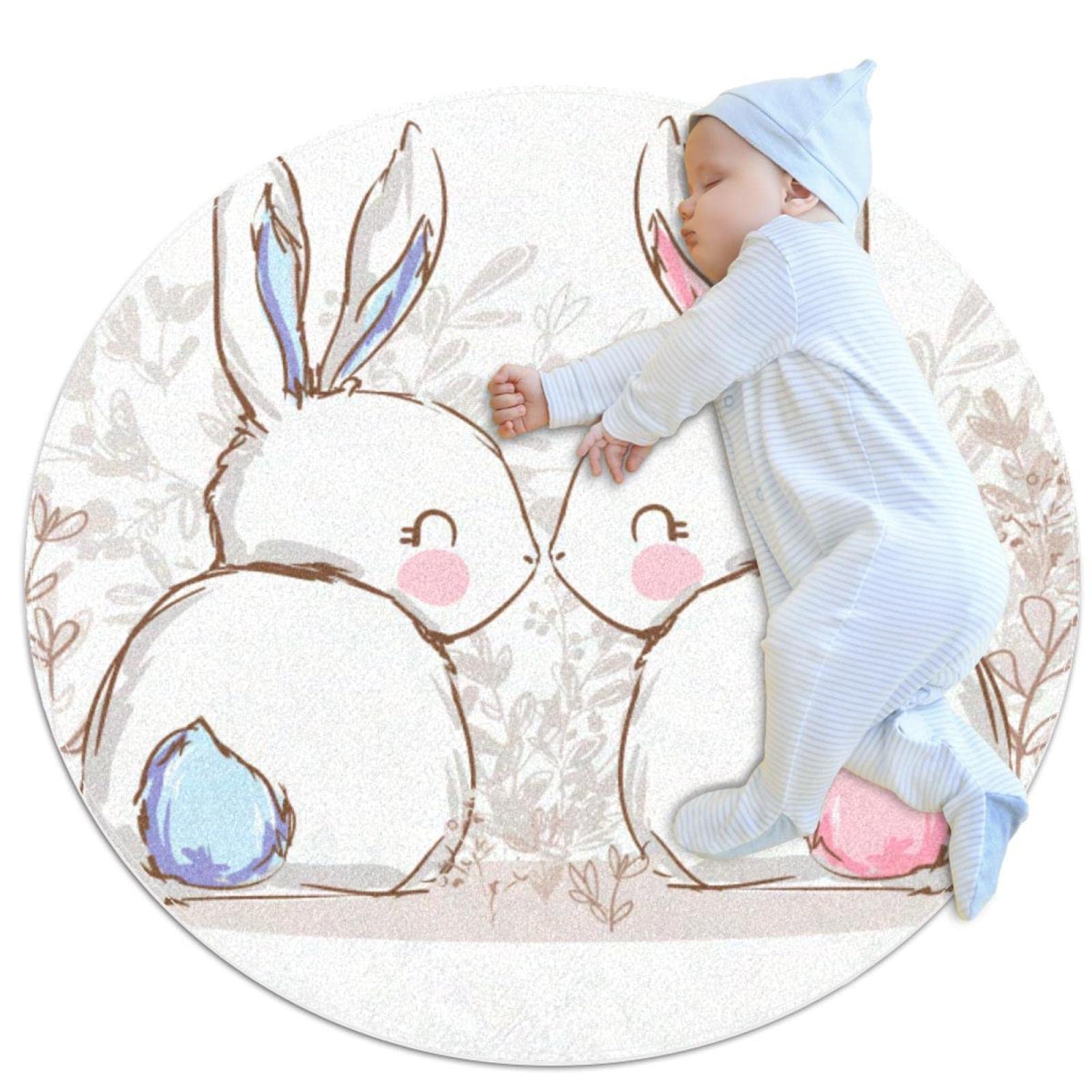Tapis rond pour enfants JDEZ Tapis lapins mignons 80x80cm