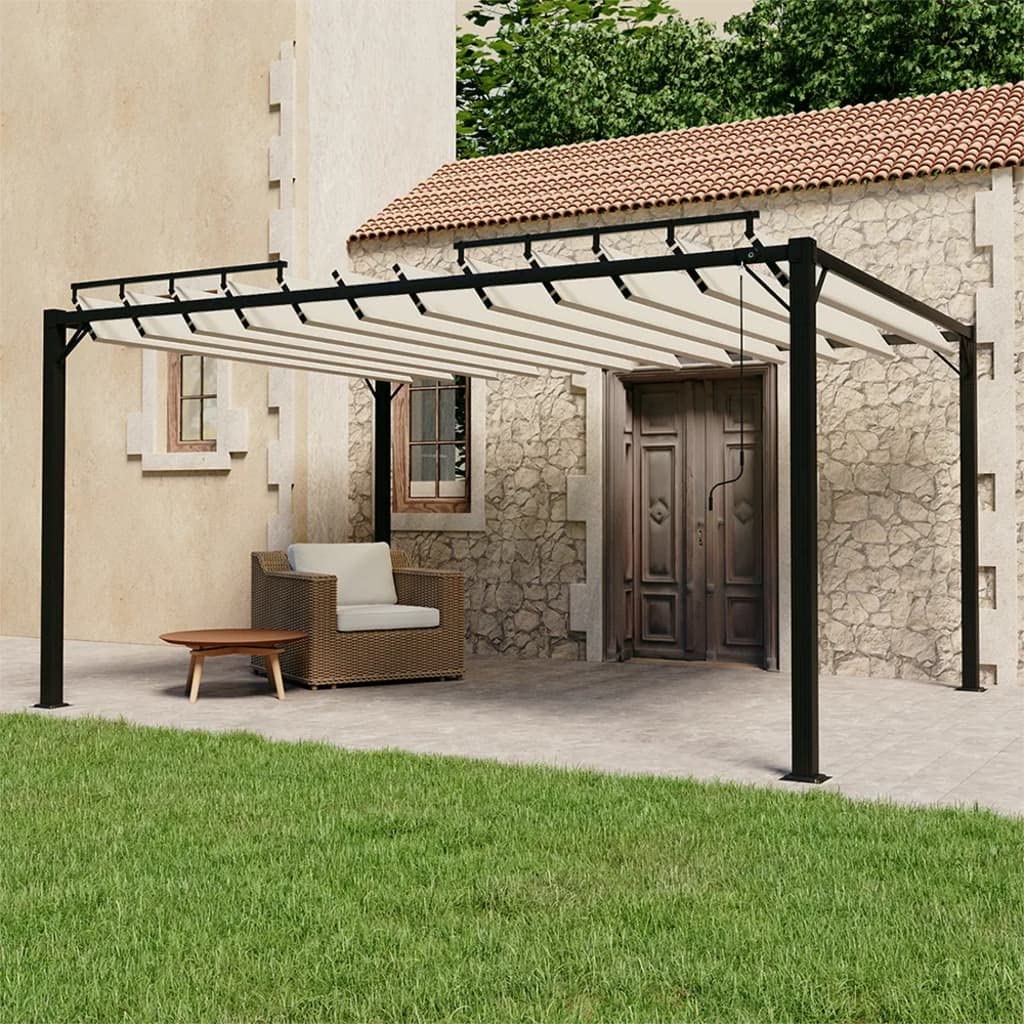 Pergola avec toit à lamelles 3 x 4 m, tissu crème et aluminium
