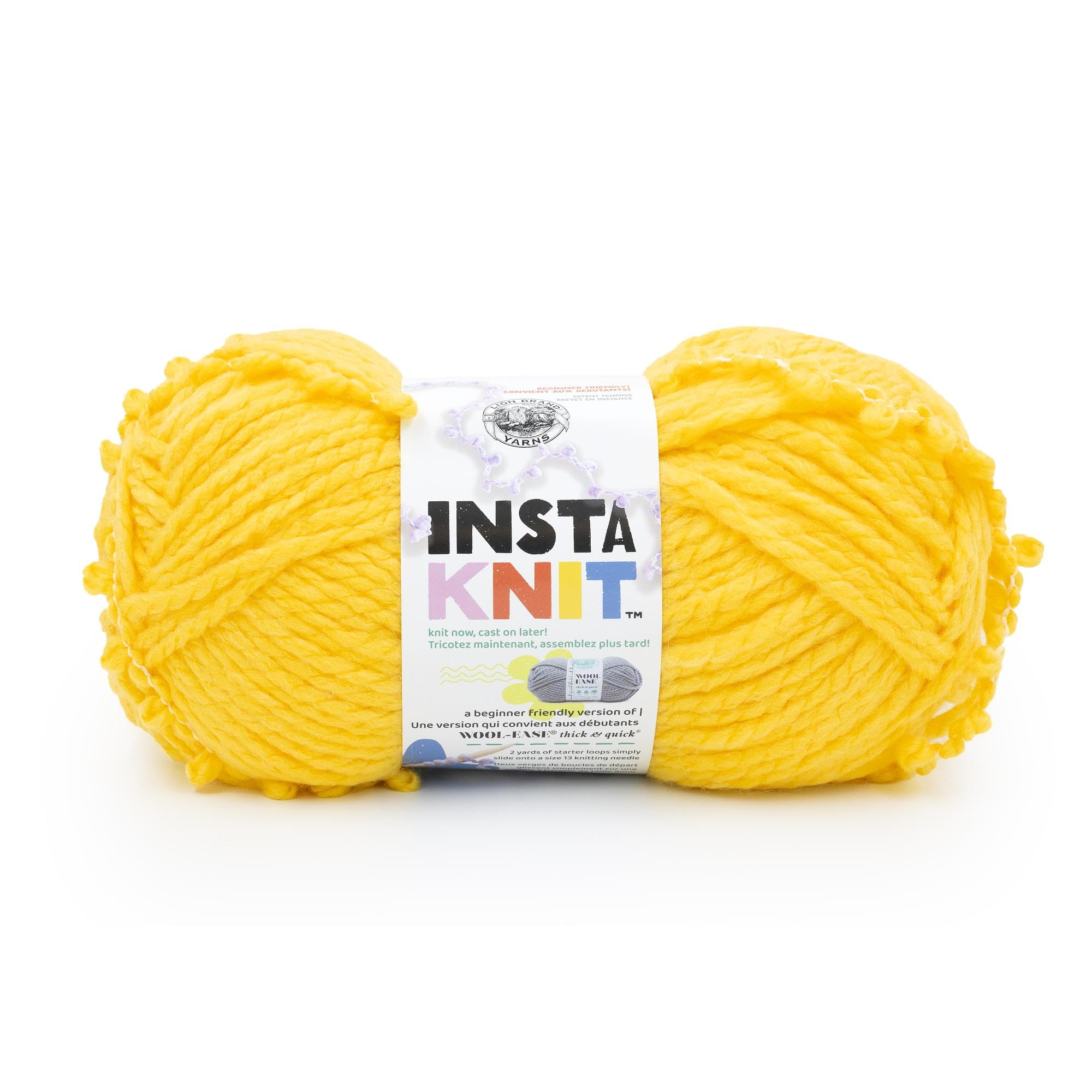 InstaKnit Lion Brand Fil à tricoter débutant une texture premium jaune canari