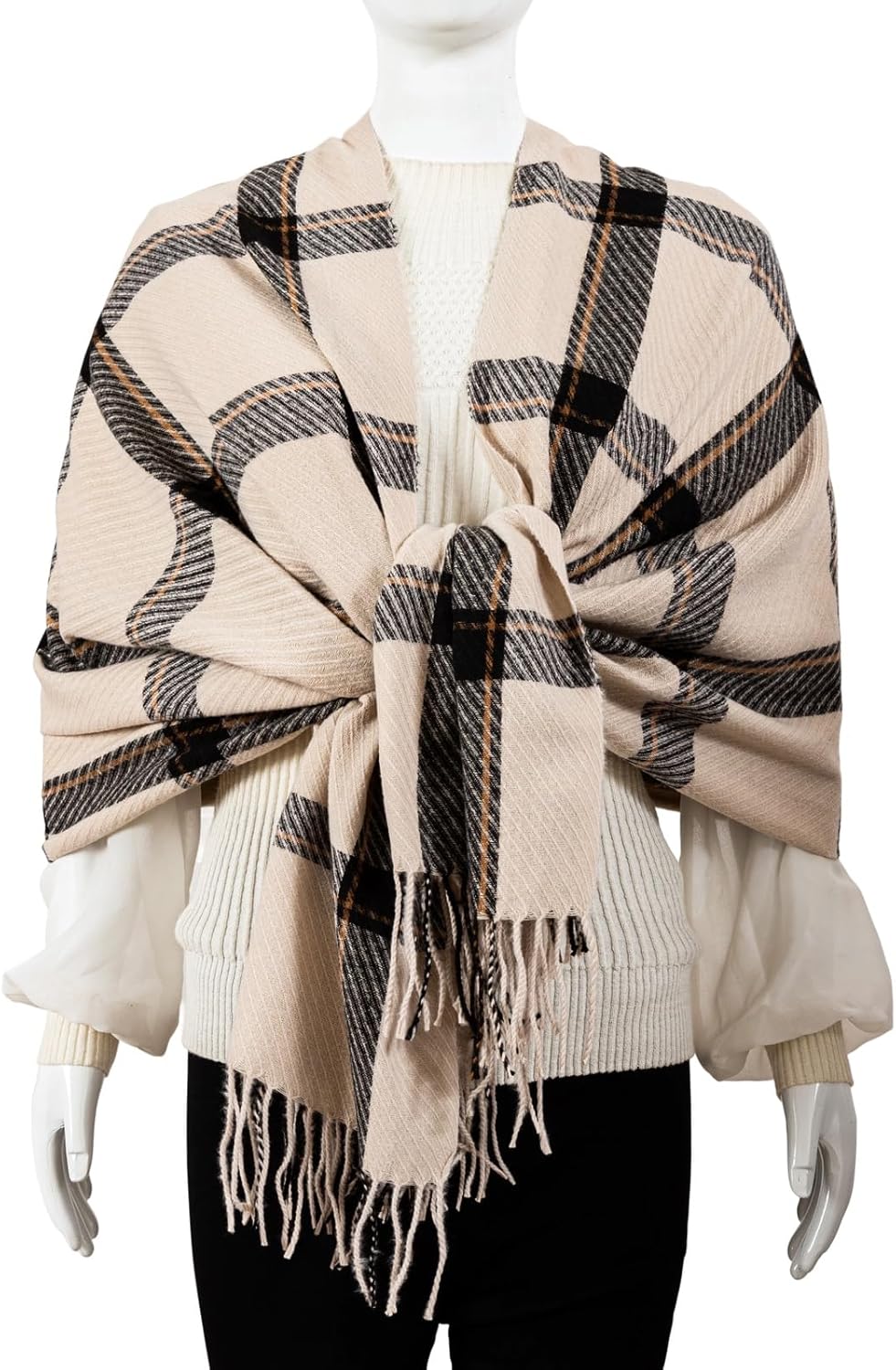 AUSEKALY Winter Women Scarf Soft Cashmere Feel Plaid Shawl Tassels Large Oversized Wrap - Image 5