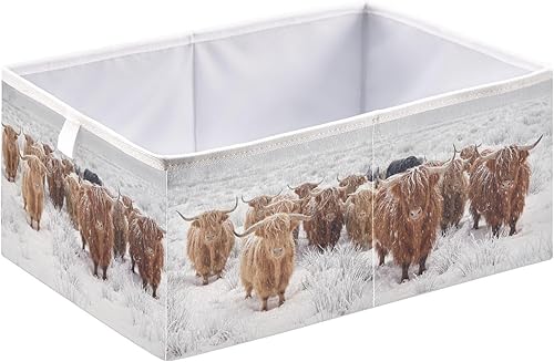 linqin Cesta de almacenamiento rectangular con estampado de vaca escocesa, contenedores de almacenamiento plegables abiertos, organizador de
