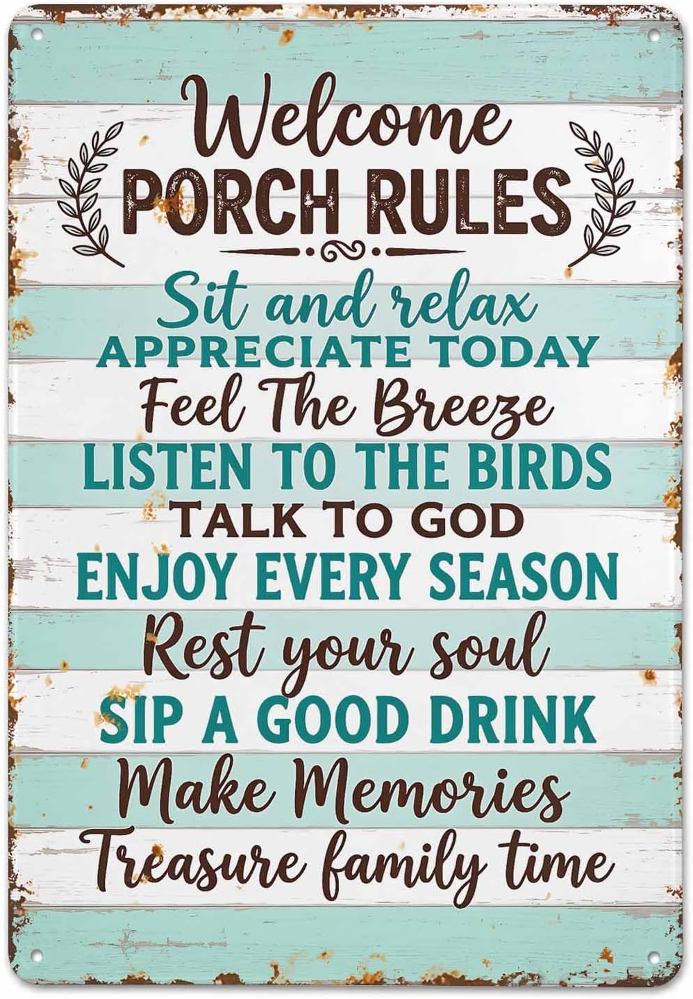 Welcome Porch Rules Wooden Vintage Metal Tin Sign 8x12,Waterproof