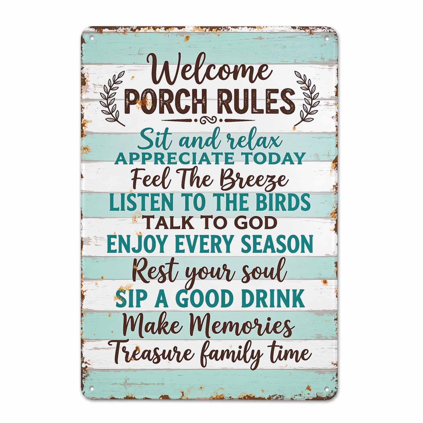 Gsrony Boys Type16 Welcome Porch Rules Wooden Vintage Metal Tin Sign 8X12,Waterproof