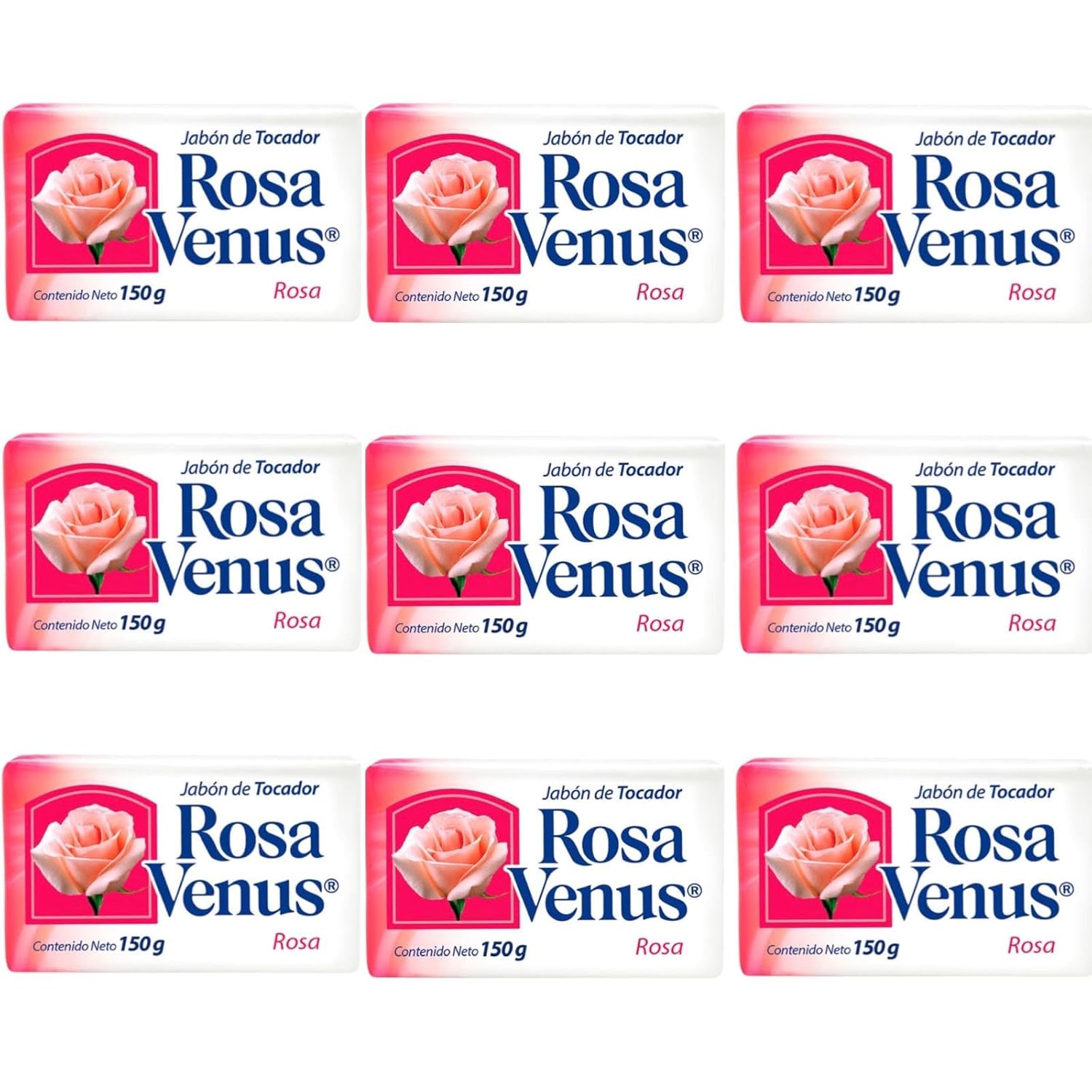 LA CORONA Rosa Venus Jabón de Tocador Bar Soap, Rose Scent, 150g, 9 Pack