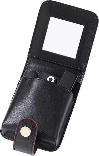 Cockatoo Estuche de cuero para lápiz labial con espejo soporte de maquillaje portátil pequeño bolsa de cosméticos para mujeres, más colores, Negro -