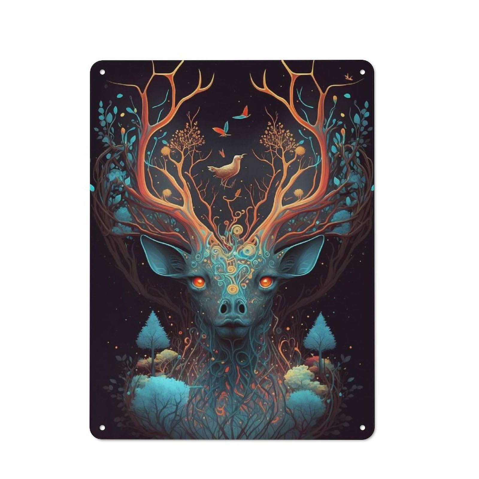 Junmoney Deer Wild Jungle Rustic Metal Wall Decor 40X30cm, Country Metal Sign For Kitchen, Cottage, Porch Or Garden Room