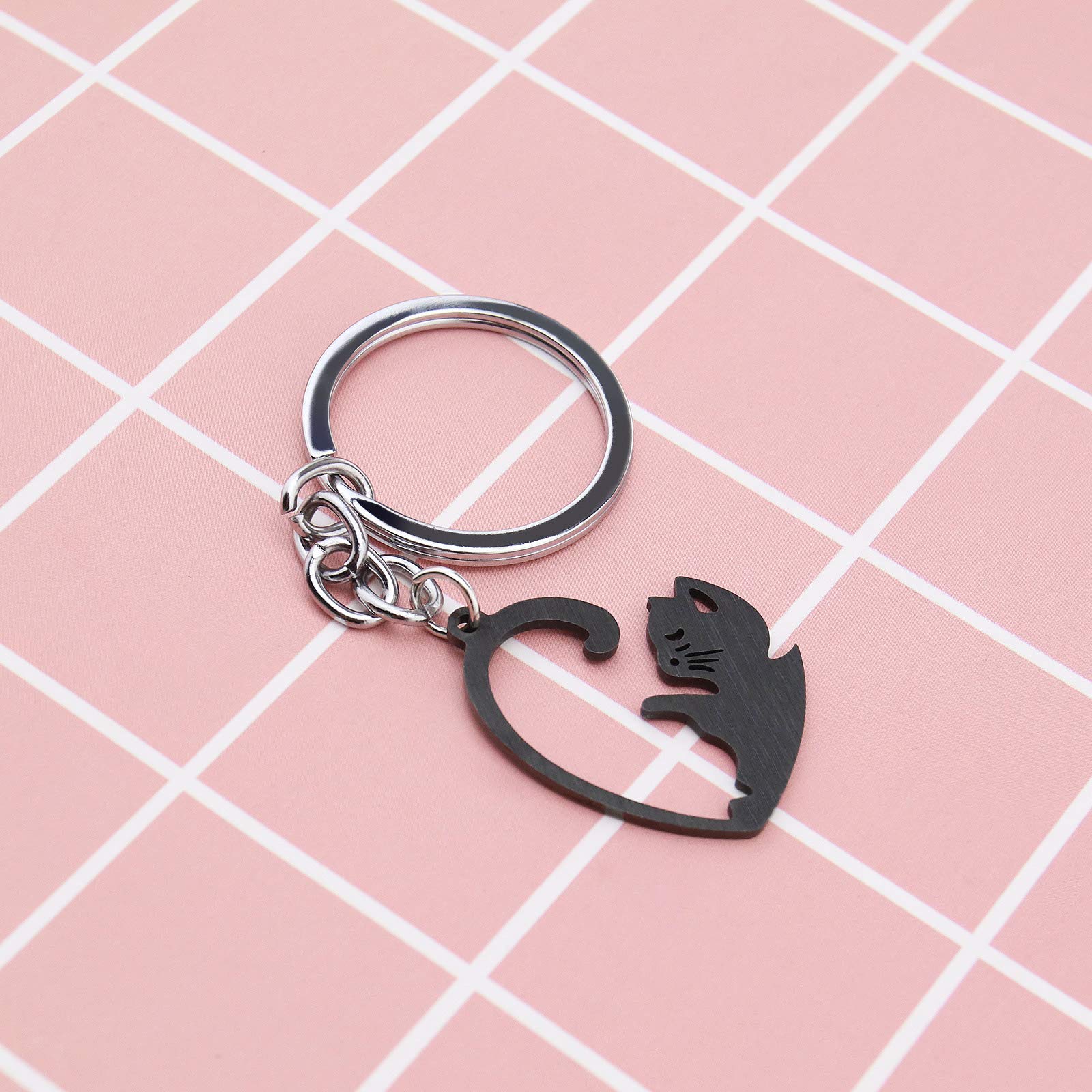 1 par de llaveros/collares de acero inoxidable pareja gatos en forma de corazón rompecabezas colgante conjunto a juego, Negro-Plata 8