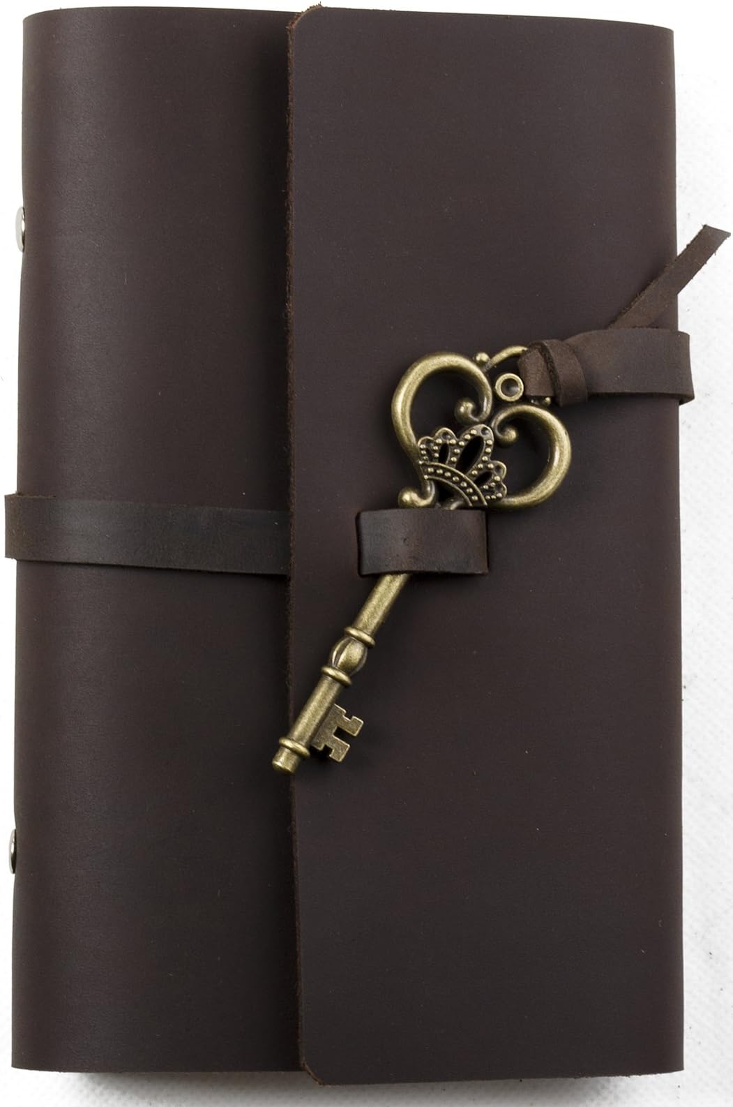Ancicraft Leather Journal Lined Craft Paper Diary Notebook Refillable with Key 6-Ring Binder A6 (Dark Brown with Key)