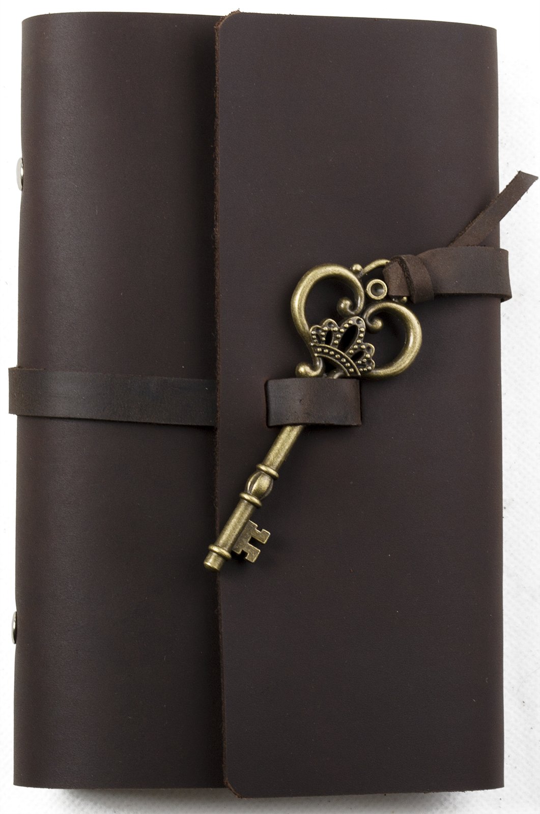 Ancicraft Leather Journal Lined Craft Paper Diary Notebook Refillable with Key 6-Ring Binder A6 (Dark Brown with Key)