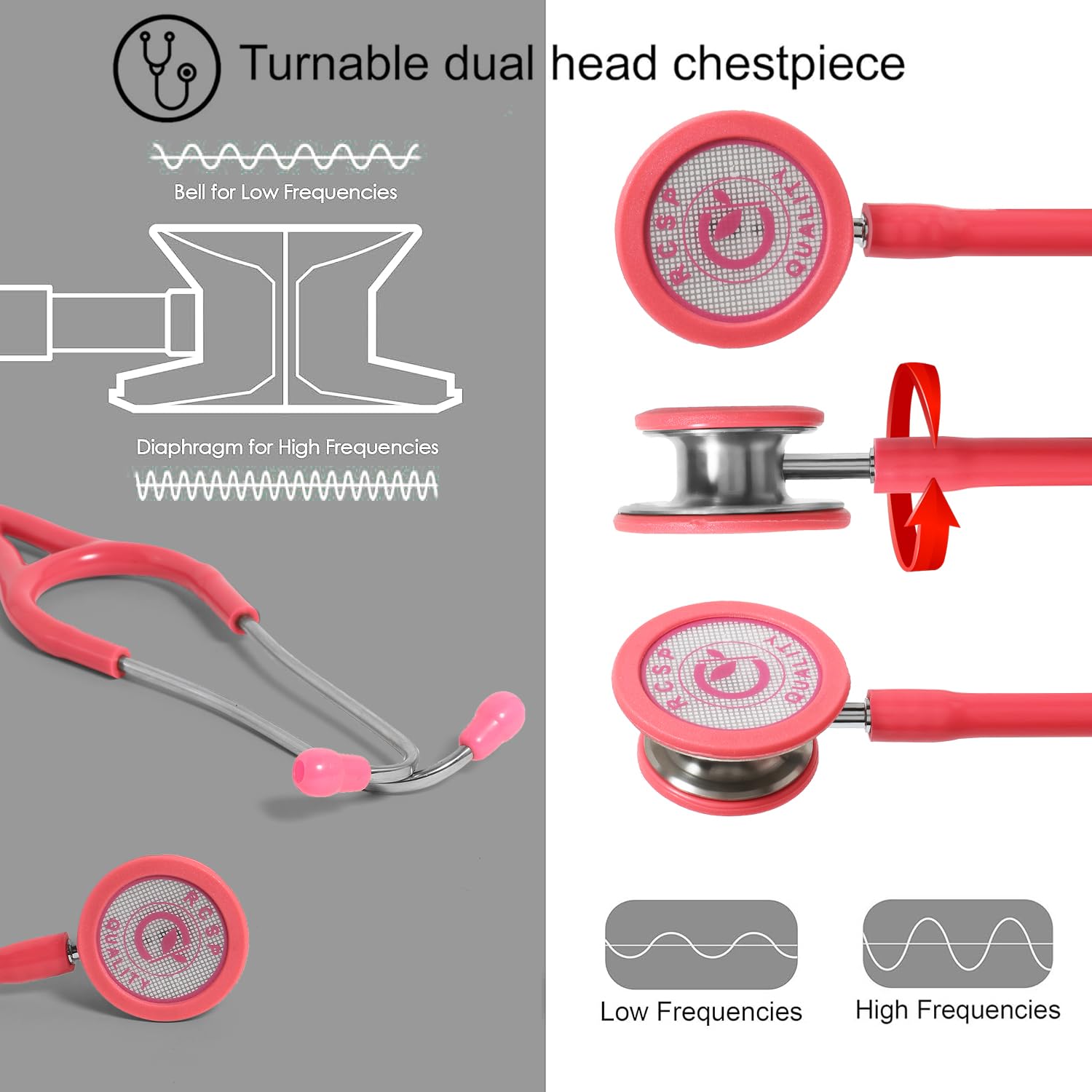 RCSP Classic III Dual Head Stethoscope for doctors and medical students Versatile, High Acoustic Sensitivity, Durable, and Comfortable for Medical Professionals Stethoscope (PINK) 3