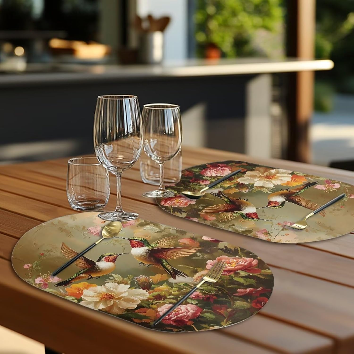 Hummingbird Table Mats Set of 4 Suit Table Mats for Dining Table Heat Resistant Placemats 12.2X18.11 Inch Winter Xmas Table Mats for Party Kitchen Dining Decoration