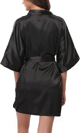sunshinemall Women's Bridal Party Robes Short Satin Kimono Bride Bridesmaid Wedding Robe Silky Bathrobe Nightgown