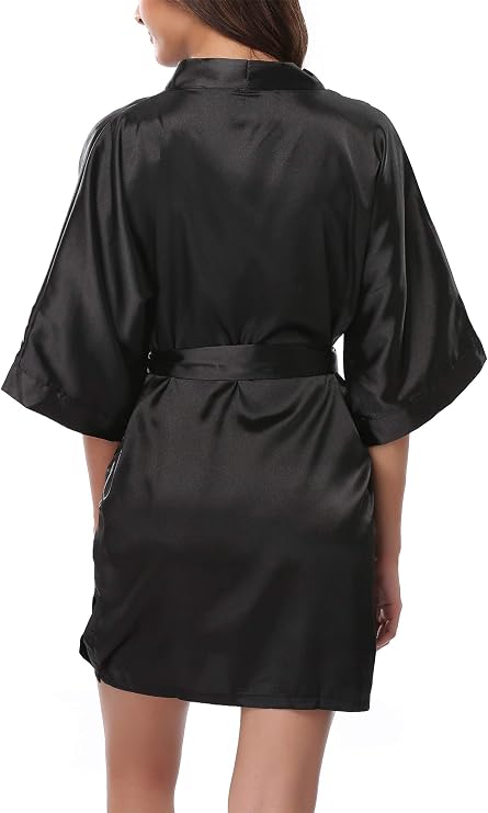 sunshinemall Women's Bridal Party Robes Short Satin Kimono Bride Bridesmaid Wedding Robe Silky Bathrobe Nightgown