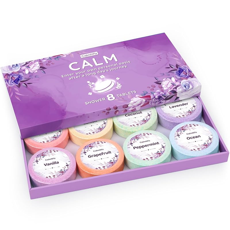 CalmNFiz Bombas de Banho para Chuveiro com Aromas Variados, Pacote com 8, Roxo