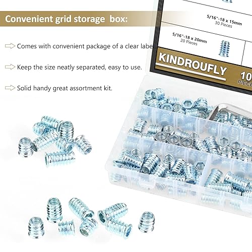 Miniatura 28 de Insertos roscados de 5/16"-0.709 x 0.984 in, acero al carbono chapado en zinc, con llave hexagonal para tornillos de muebles de madera, 26 piezas