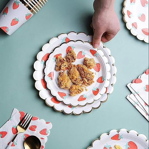 Miniatura 2 de Platos desechables de fresa para fiesta, paquete de 40 platos llanos de 9 pulgadas y 40 platos de postre de 7 pulgadas para decoraciones de