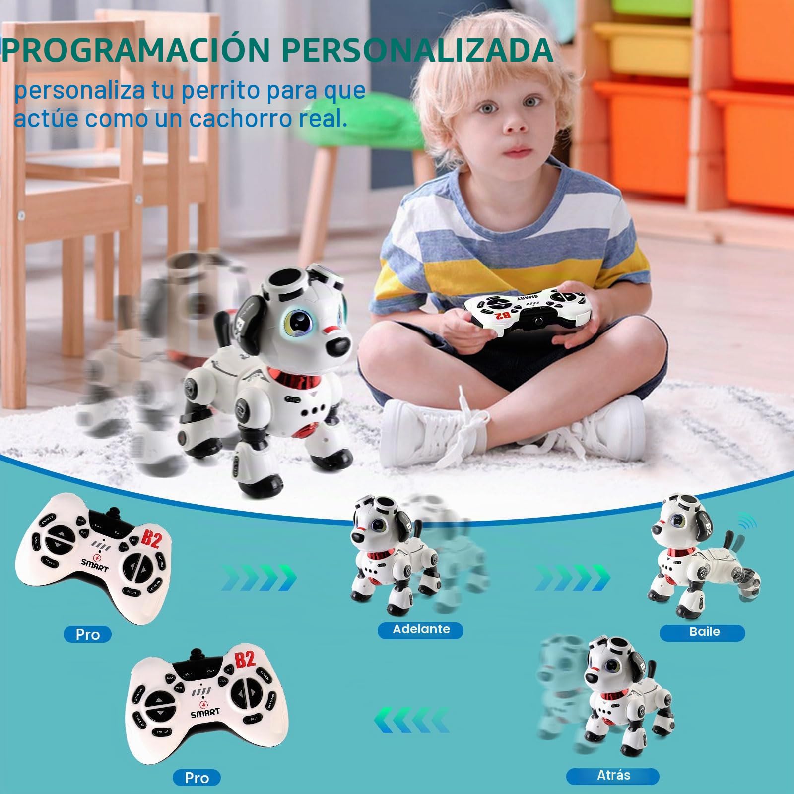 Perro Robot Inteligente, Juguete Perro Robot de Baile Interactivo, Juguete RC Programable con Luces y Sonidos, Regalo Juguetes Niños para Niños y Niñas 8+ Años
