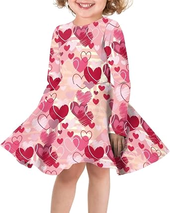 4-16 Years Kids Girls Midi Party Dresses with Long Sleeve Round Neck Casual A-Line Swing Dress
