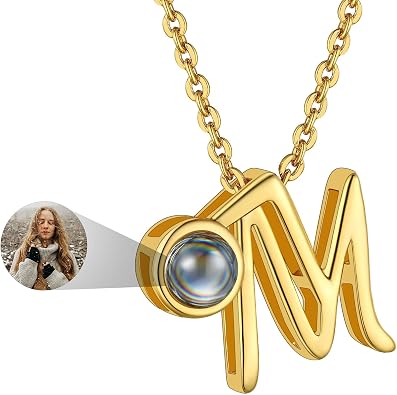 Custom4U Personalized Initial Picture Necklace for Women, Projection Necklace with Picture Inside, Gold/Silver Letter Pendant Necklace, Custom Photo Gifts for Mom Wife Birthday Valentines Christmas