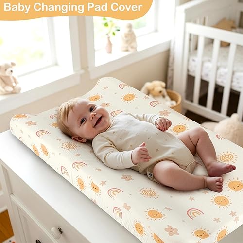 Miniatura 4 de Basumee Juego de 2 fundas de muselina para cambiador, impermeables, para niños y niñas, suaves y transpirables, para cambiadores de pañales de bebé,